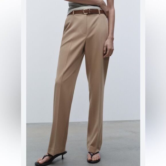 Zara Tan Straight Leg Pants Women’s Medium - Picture 1 of 5